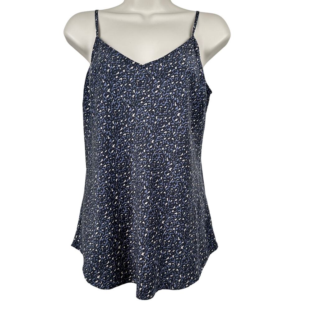 Garnet Hill 100% Silk Cami Blouse Top Tank Leopard Print Blue Black 4 Classic